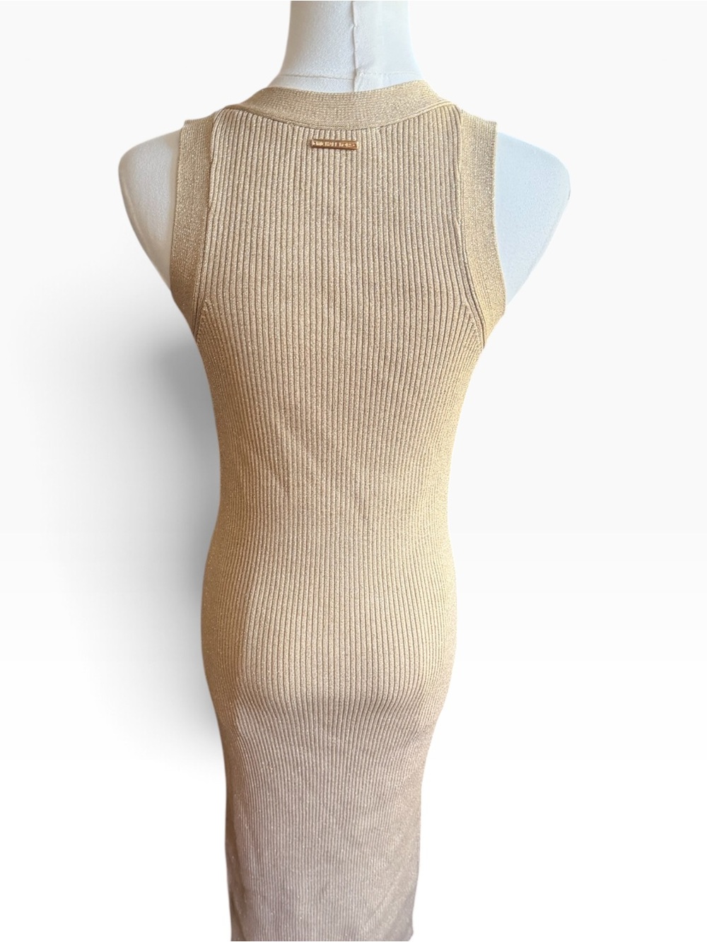 Michael Kors Gold Metallic Ribbed Knit Midi Dress Sleeveless - Picture 5 of 8